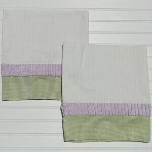 WENDY BELLISSIMO Valance Pair Yellow Striped Lavender Chenille Gingham Valances
